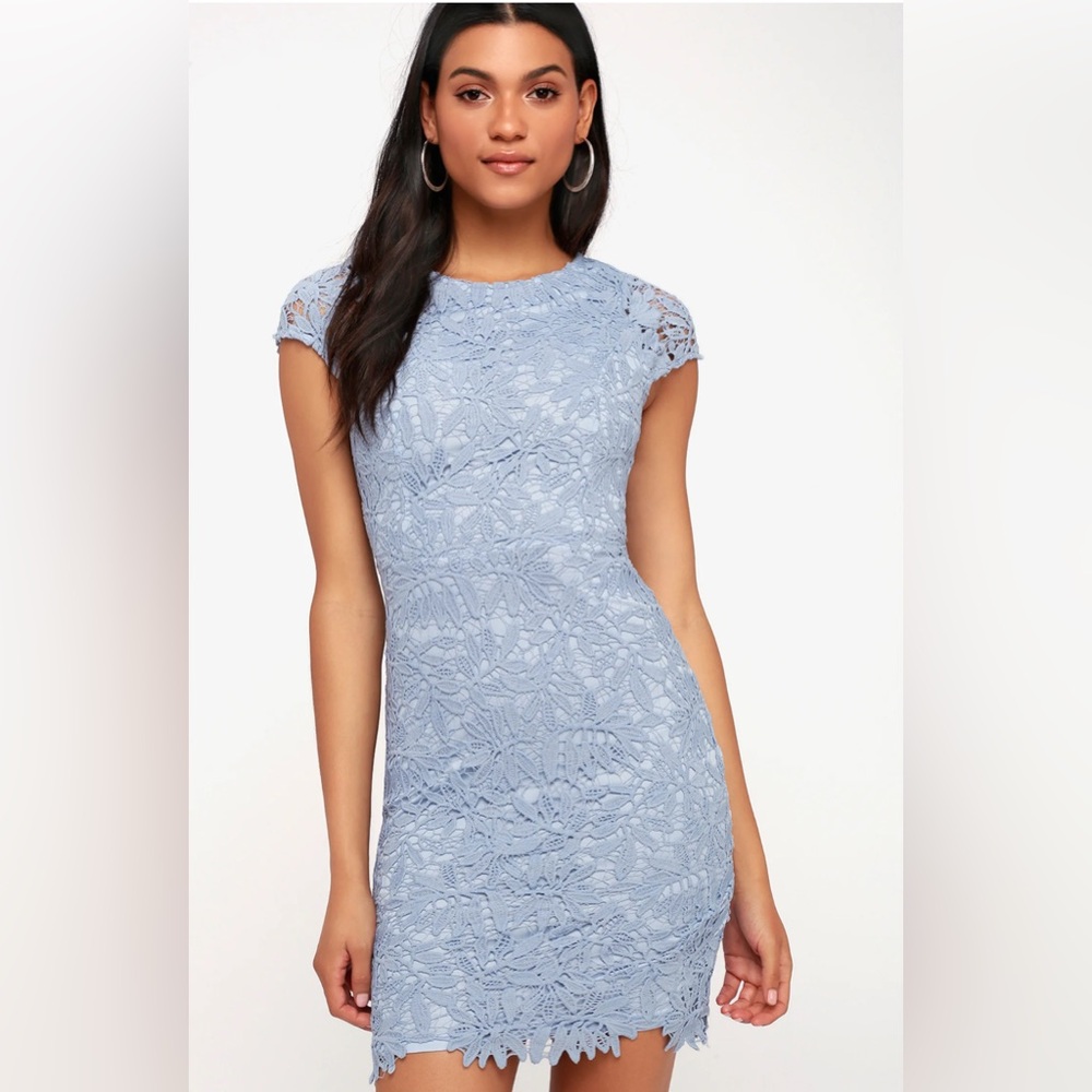 Lulu's Right Sheer, Right Now Periwinkle Blue Crochet Bodycon Dress Small